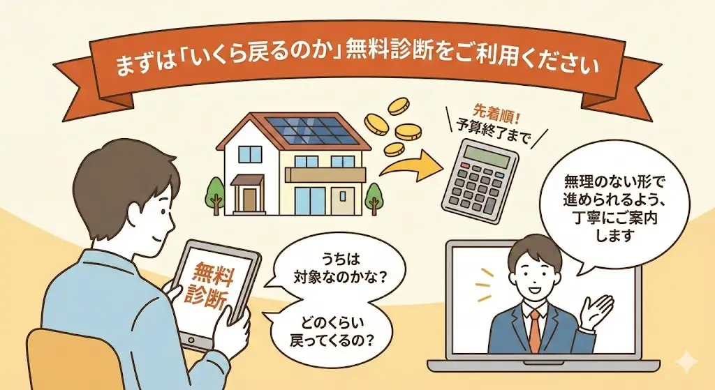 【2025年12月最新】江東区の外壁塗装助成金ガイド|最大20万円の仕組みと申請手順 9 江東区の外壁塗装助成金がいくら戻るか無料診断の案内図解